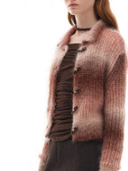 someone sometimes Soft Mohair Blend Lapel Collar Button Front Women Pink Brown Gradient Cardigans