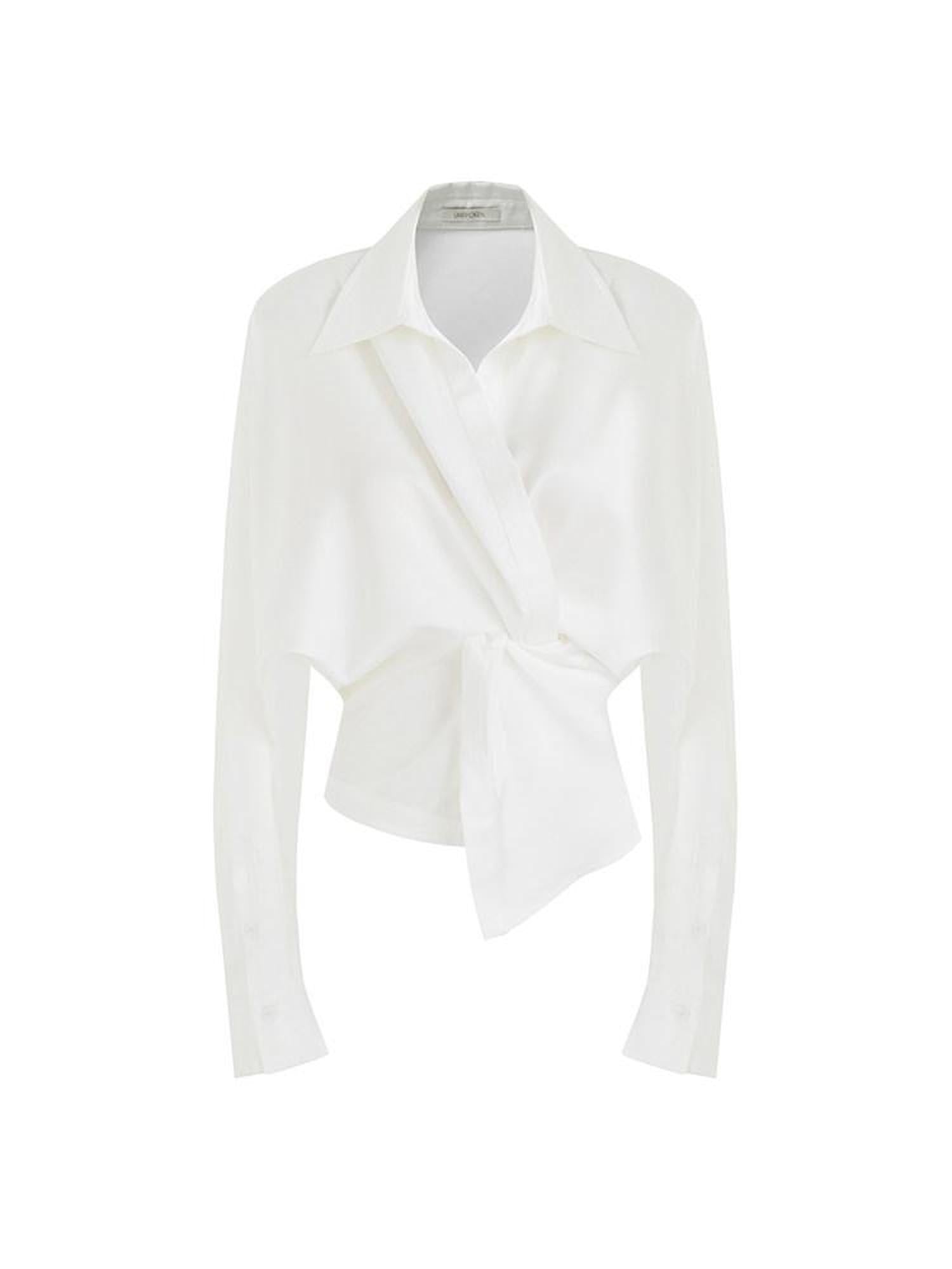 unspoken Shape Retaining Relaxed Slim V-neck Button Long Sleeve Women Polyester Blouses