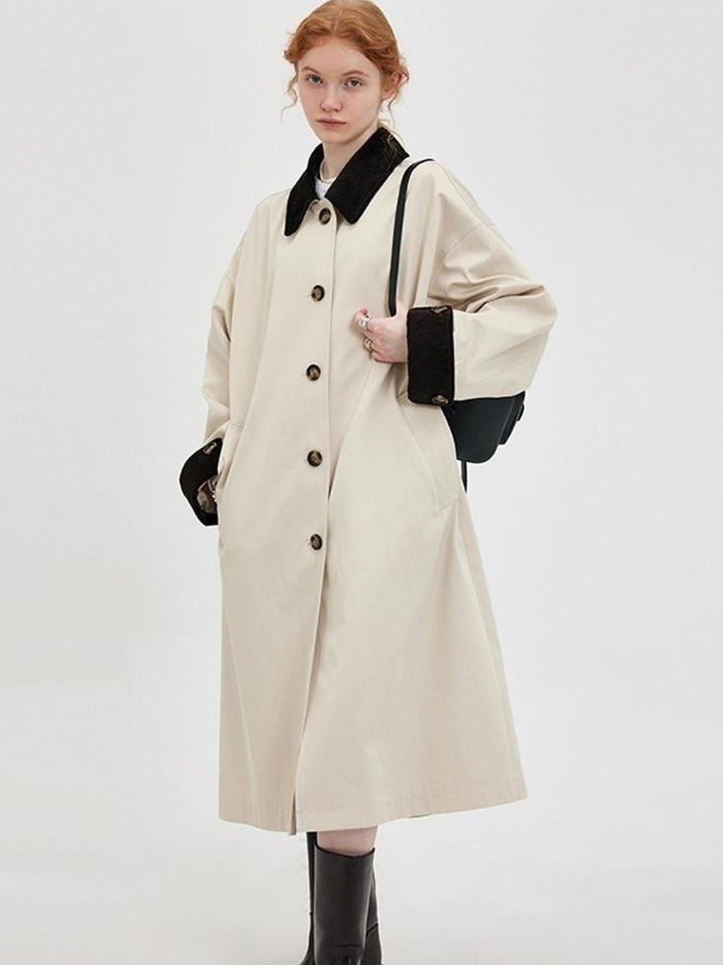 fano Single Breasted Stand Collar Relaxed Fit Women Polyester Lined Trench Coats