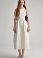 High Waist Sleeveless Minimalist Office A Line Cotton Blend Maxi Dresses