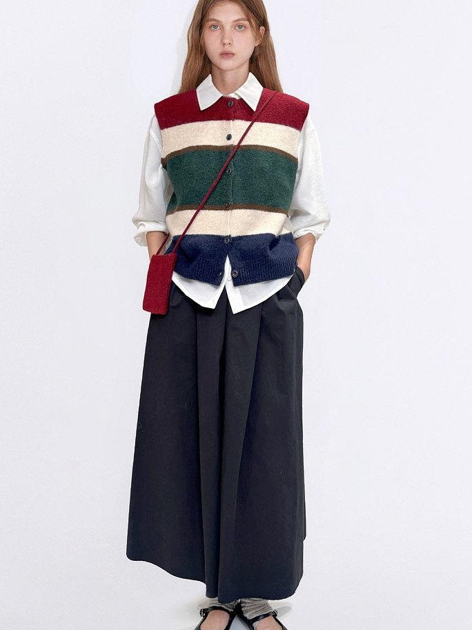 fano Warm Korean Commuter Straight Stripe Round Neck Women Acrylic Cardigans