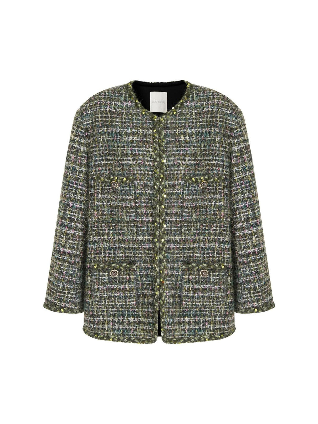 unspoken Lambswool Blend Structured Commuter Round Neck Relaxed Green Wool Coats
