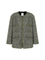 unspoken Lambswool Blend Structured Commuter Round Neck Relaxed Green Wool Coats
