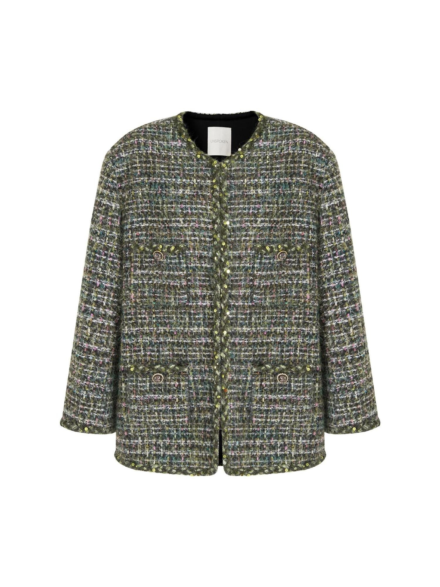 unspoken Lambswool Blend Structured Commuter Round Neck Relaxed Green Wool Coats