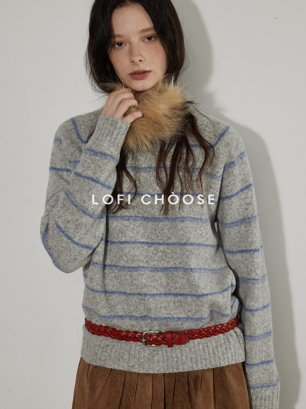 Lofi choose Acrylic Wool Blend Office Loose Fit Striped Pullover Crewneck Women Sweaters