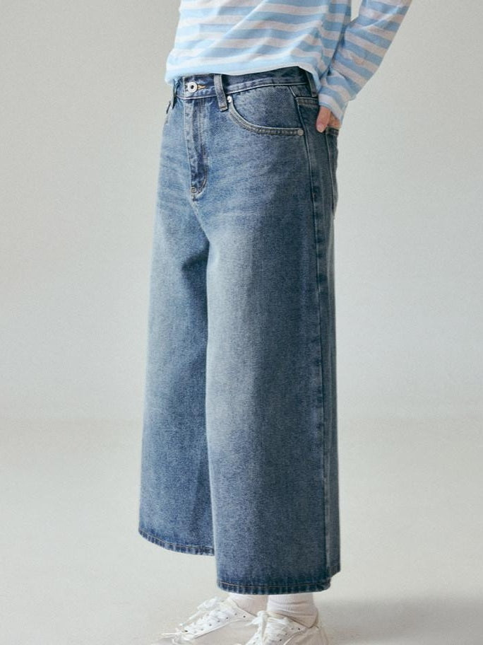 fano Natural Waist Loose Fit Ankle Crop Denim Casual Blue Youth Straight Leg Jeans
