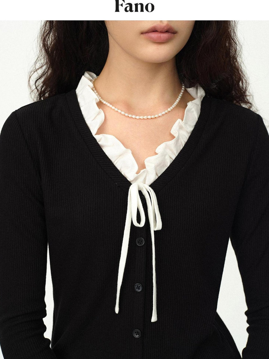 fano Stretch Viscose Slim Fit Embroidered V-neck Workwear Black Long Sleeve Cardigans