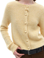 someonesometimes Soft Alpaca Blend Commuter Artsy Crew Neck Button Long Sleeve Cream Cardigans