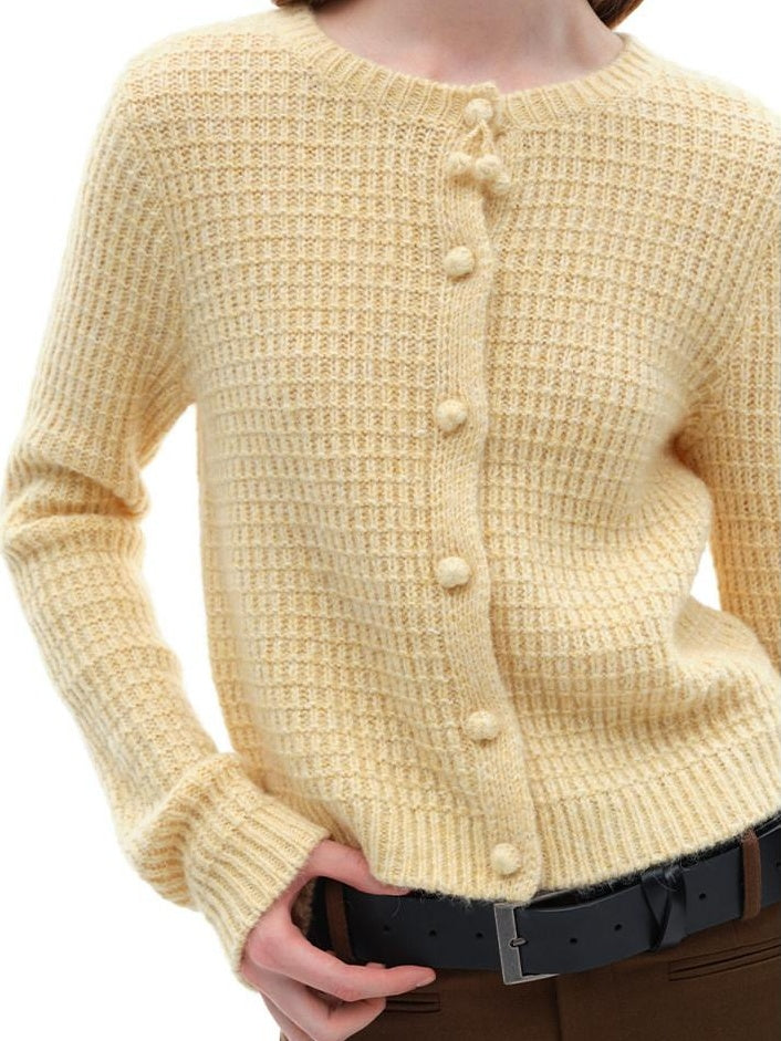someonesometimes Soft Alpaca Blend Commuter Artsy Crew Neck Button Long Sleeve Cream Cardigans
