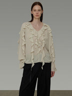 unspoken Breathable Soft Minimalist Commuter Loose Bell Sleeve V-neck Office Blouses
