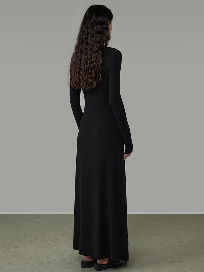 unspoken Waist Defining Knit Hline Minimalist Commuter Long Sleeve Maxi Dresses