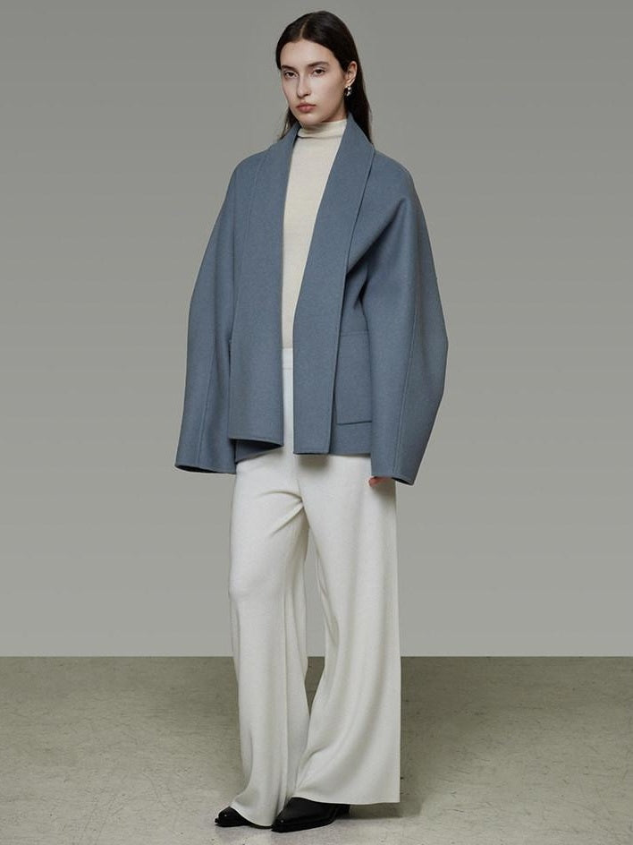 unspoken Pure Sheepswool Structured Tailoring Relaxed Fit Mist Blue Wool Coats