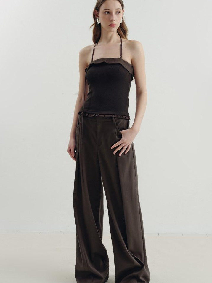 someone sometimes Ruffle Trim Backless Slim Fit Versatile Viscose Nylon Tank Camisoles