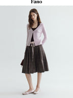 fano Soft Breathable Korean V-neck Slim Faux Layered Colorblock Cardigans