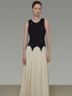 unspoken Elegant Beaded High Waist A Line Sleeveless Office Polyester Maxi Dresses