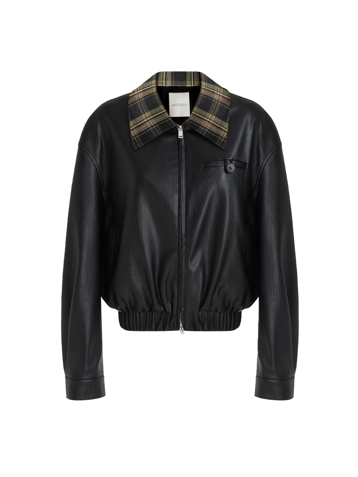 unspoken Commuter Loose Cropped Colorblock Patchwork Lapel Zipper Leather Jackets