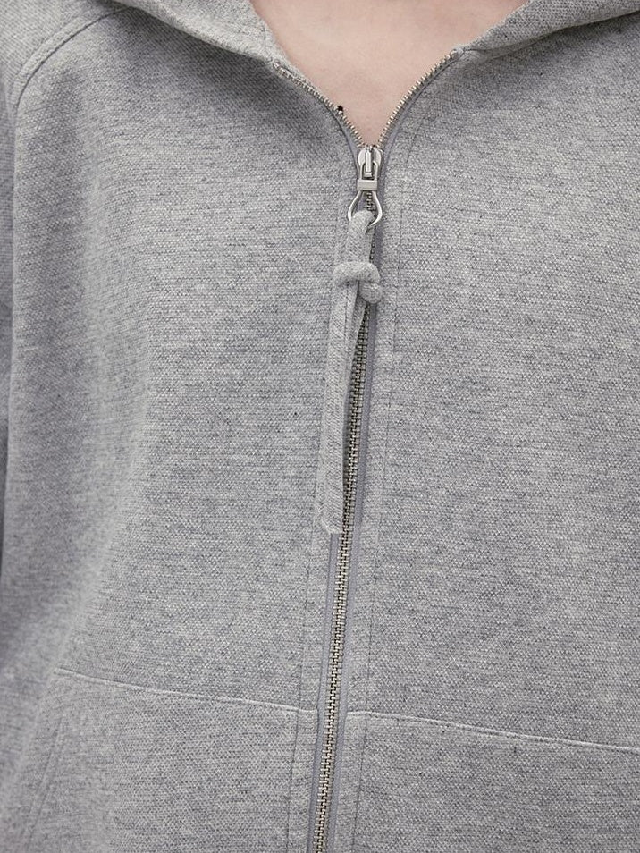 fano Hooded Zip Cotton Blend Loose Fit Minimalist Commuter Gray Top & Skirt Sets