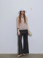Lofi choose Button Front Loose Workwear Sleeveless Charcoal Off Shoulder Crop Tops