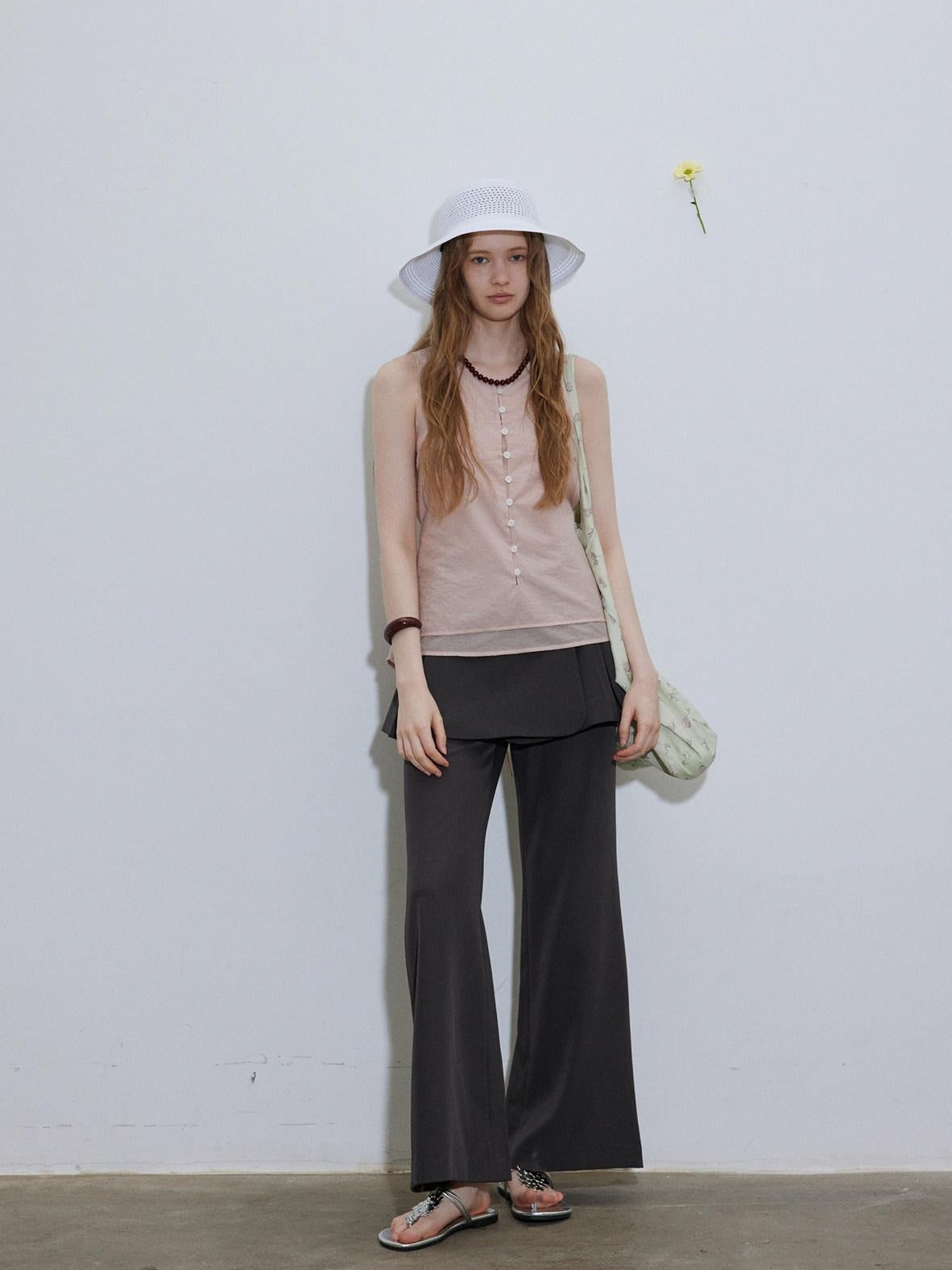 Lofi choose Button Front Loose Workwear Sleeveless Charcoal Off Shoulder Crop Tops