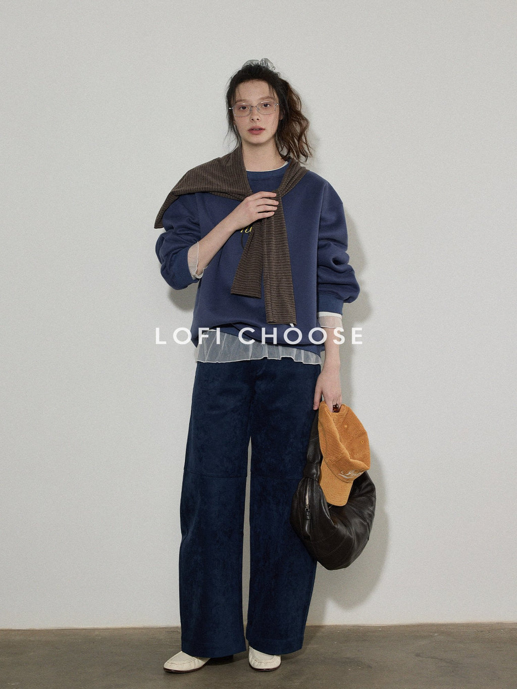 Lofi choose High Waist Stretch Wide Leg Zip Office Casual Women Brown Navy Straight Pants