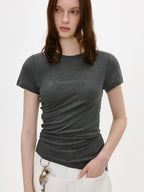 fano Lyocell Wool Blend Korean Slim Round Neck Long Sleeve Deep Gray Basic Crop Tops