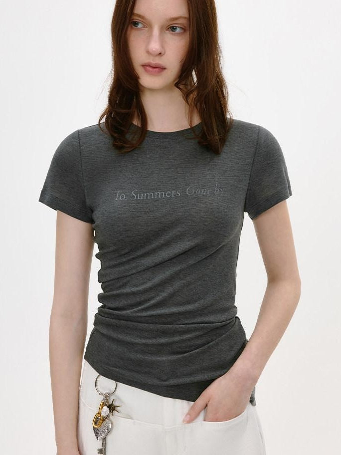 fano Lyocell Wool Blend Korean Slim Round Neck Long Sleeve Deep Gray Basic Crop Tops