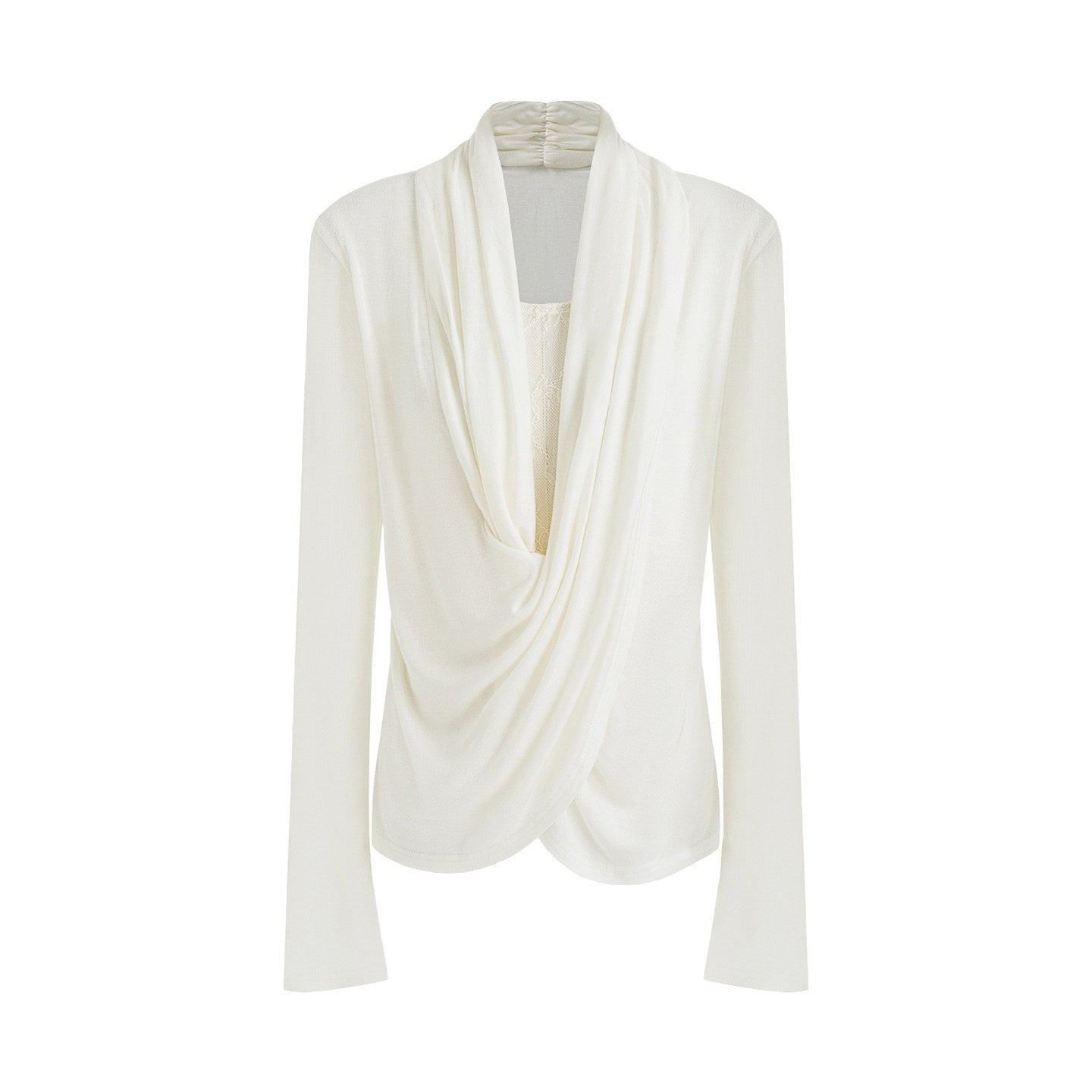 unspoken_Lyocell_Asymmetric_Slim_Fit_Distressed_V-neck_Pullover_Women_Cream_Blouses_MISSTT