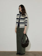 Lofi choose Soft Wool Blend Commuter Loose Fit Colorblock Zip Knit For Women Cardigans