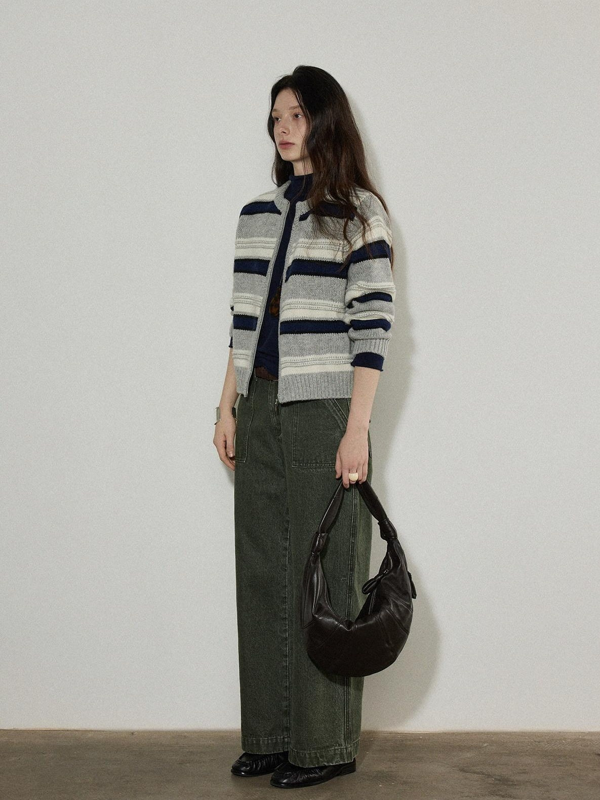 Lofi choose Soft Wool Blend Commuter Loose Fit Colorblock Zip Knit For Women Cardigans