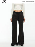 ikyou Minimal Commuter Drawstring Natural Waist Cotton Blend Wrinkle Free Flared Pants