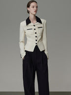 unspoken Colorblock Polo Collar Button Slim Fit Office Women Polyester Blouses