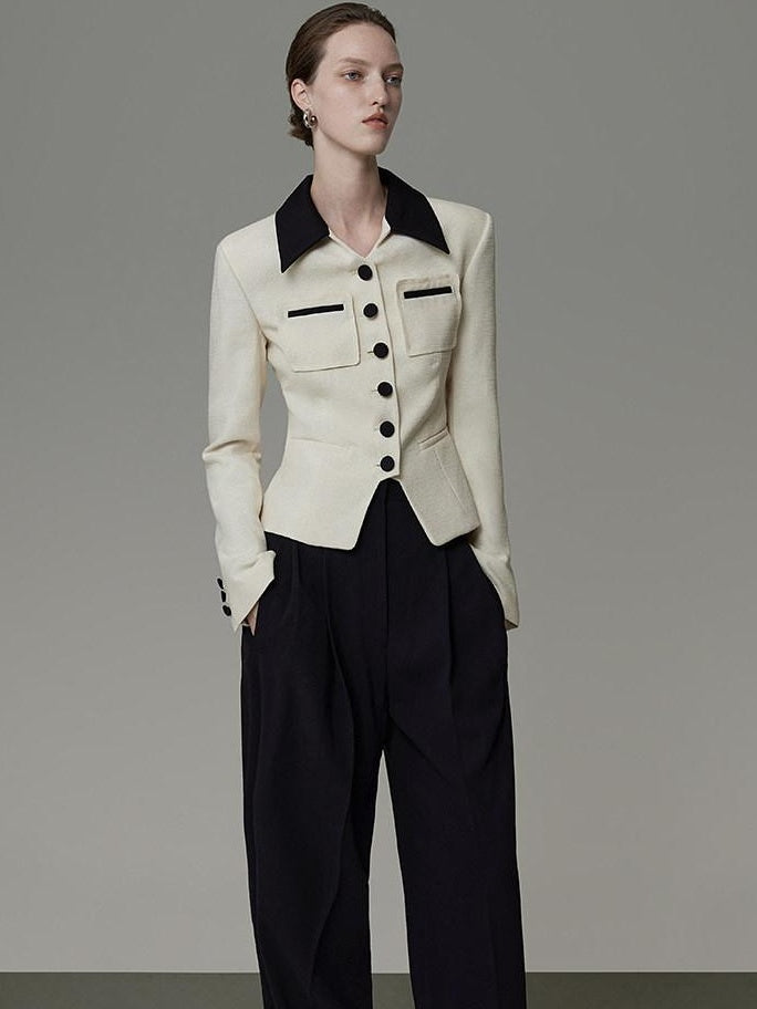 unspoken Colorblock Polo Collar Button Slim Fit Office Women Polyester Blouses