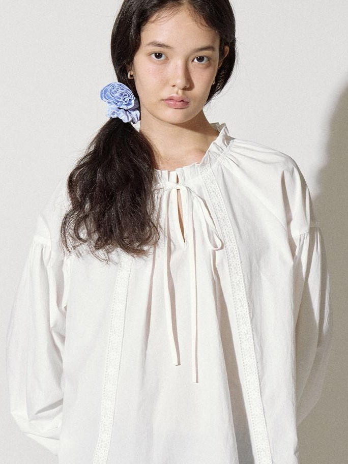 fano Breathable Lyocell Cotton Loose Round Neck Korean Long Sleeve White Blouses