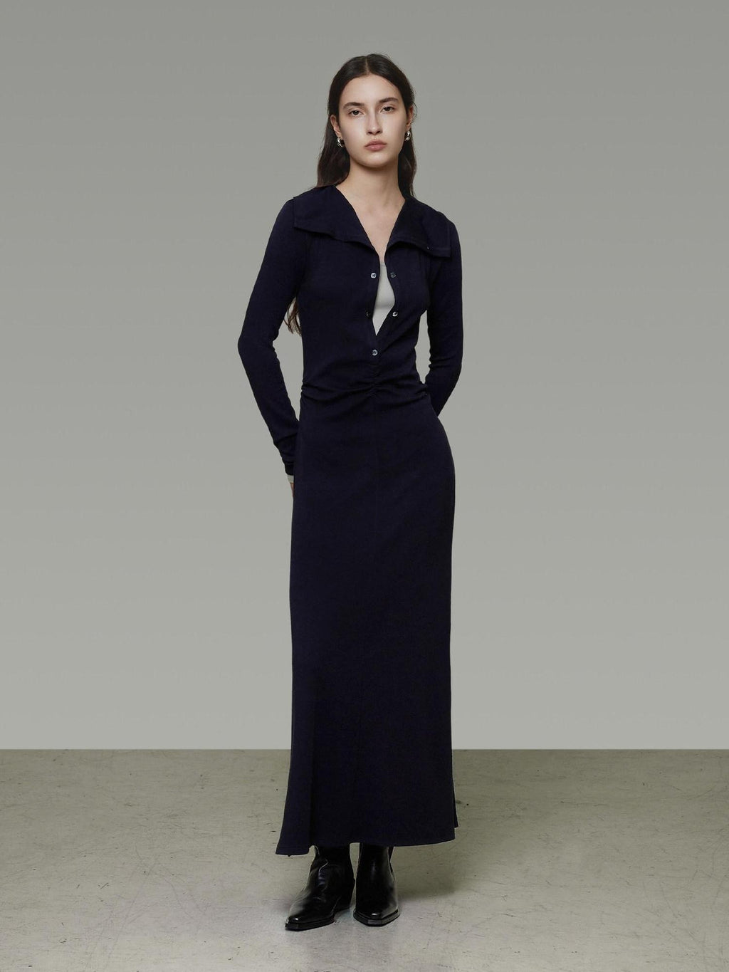 unspoken Breathable Modal Faux Twopiece Slim A Line V-neck Commuter Maxi Dresses
