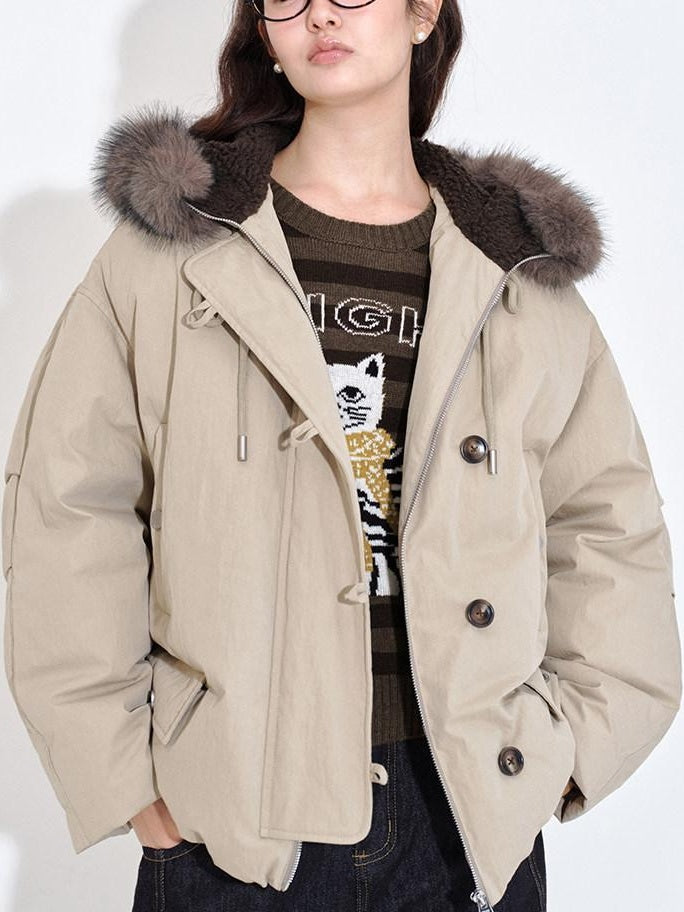 fano 90 White Duck Down Warm Commuter Straight Fit Patchwork Khaki Women Down Jackets