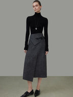 unspoken Wool Blend Lined Asymmetric Aline Mid Waist Minimal Workwear Women Midi Skirts