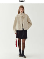 fano Wool Blend Minimal Single Breasted Vneck Pockets Women Cropped Jackets