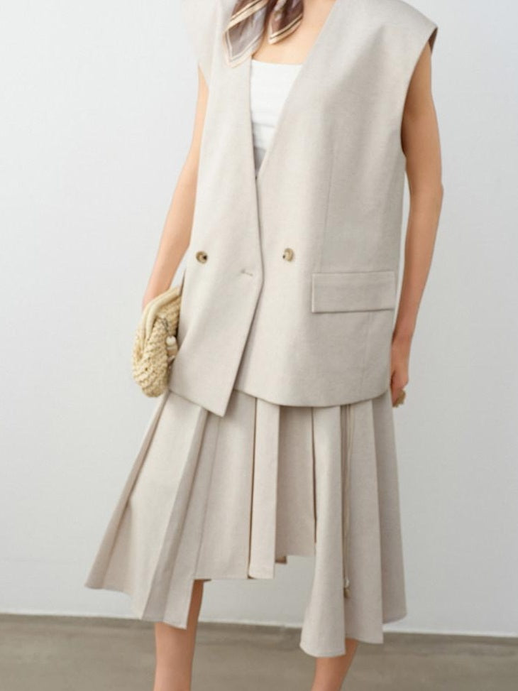 audreyyang Soft Polyester Cotton Blend U Neck Single Button Office Chic Women Vests