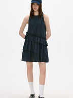 fano Cotton Sleeveless Korean Office A Line Plaid Natural Waist Midi Dresses