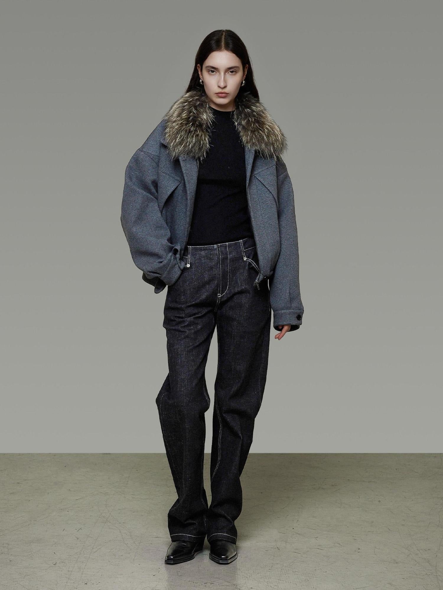 unspoken Deep Gray Cotton Zip Fur Collar Relaxed Commuter Insulated Puffer Jackets