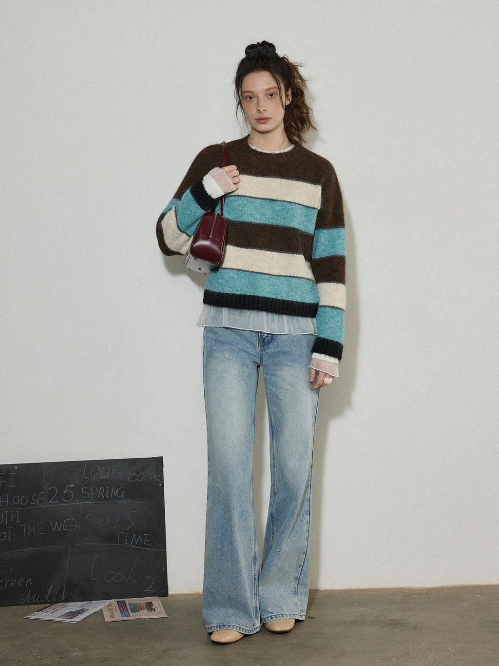 Lofi choose Soft Oversized Commuter Colorblock Knit Pullover Women Crew Neck Sweaters