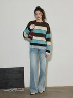 Lofi choose Soft Oversized Commuter Colorblock Knit Pullover Women Crew Neck Sweaters