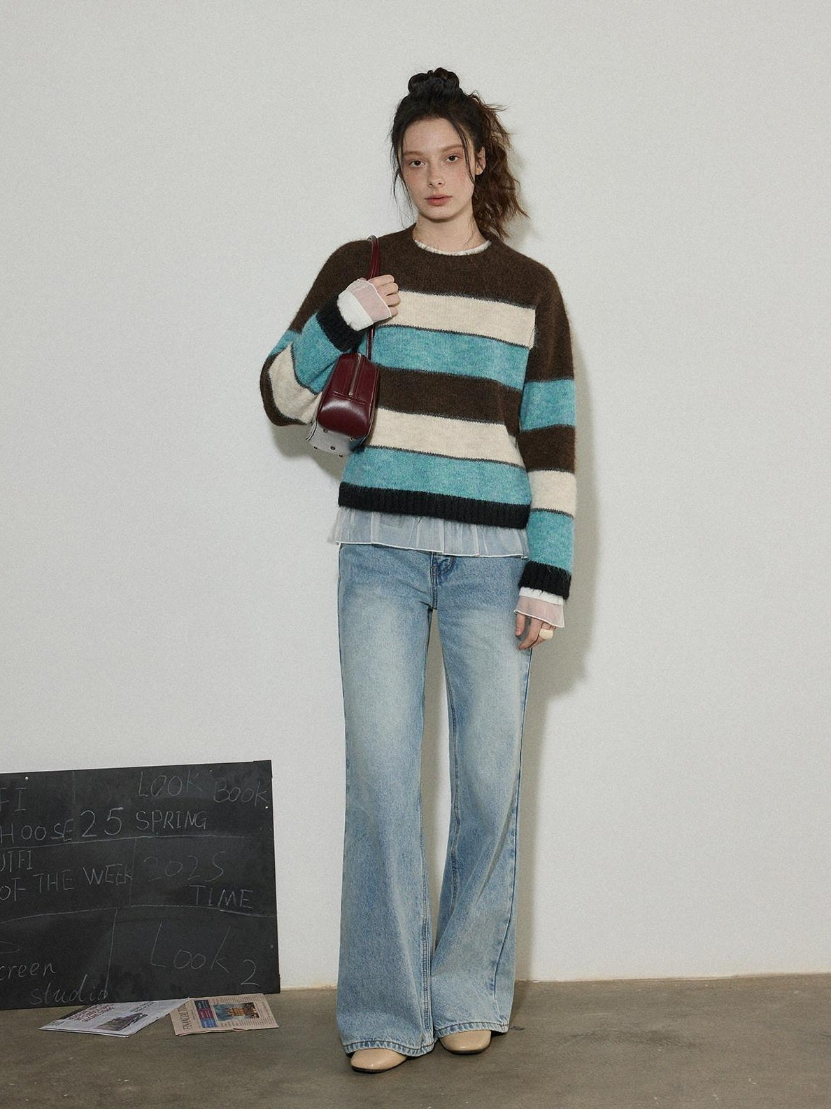 Lofi choose Soft Oversized Commuter Colorblock Knit Pullover Women Crew Neck Sweaters