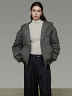 unspoken 90 White Duck Down Warm Loose Hooded Commuter Women Deep Gray Green Down Jackets