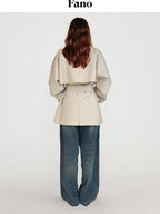 fano Korean Commuter Loose Double Breasted Midlength Women Poly Viscose Trench Coats