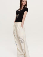 fano Lightweight Nylon Blend Korean Commuter Wide Leg Waist Zip Fly Sweatpants