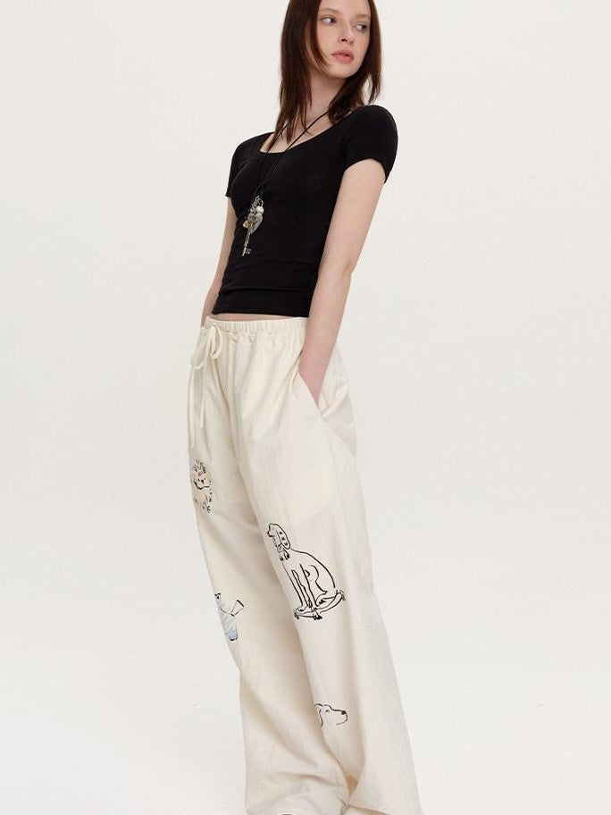 fano Lightweight Nylon Blend Korean Commuter Wide Leg Waist Zip Fly Sweatpants