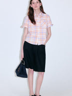 fano Uv Protection Plaid Stand Collar Short Sleeve Straight Fit Korean Shirts
