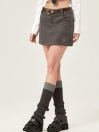ikyou Shape Retaining Embroidered Casual A Line Low Waist Slim Black Mini Skirts