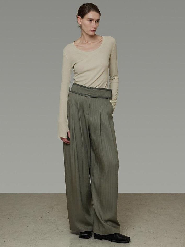 unspoken High Waist Breathable Lyocell Blend Minimal Office Moss Green Wide Leg Pants
